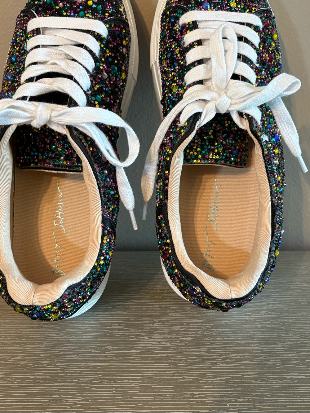 Blue by Betsey Johnson Sidny Multi Rhinestone Platform Sneakers Size 9 - Picture 3 of 11